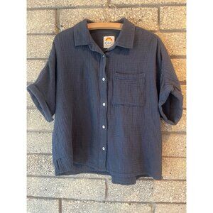 C&C California Womens Lightweight Blue Button-Up Shirt With Pocket Size L Cotton